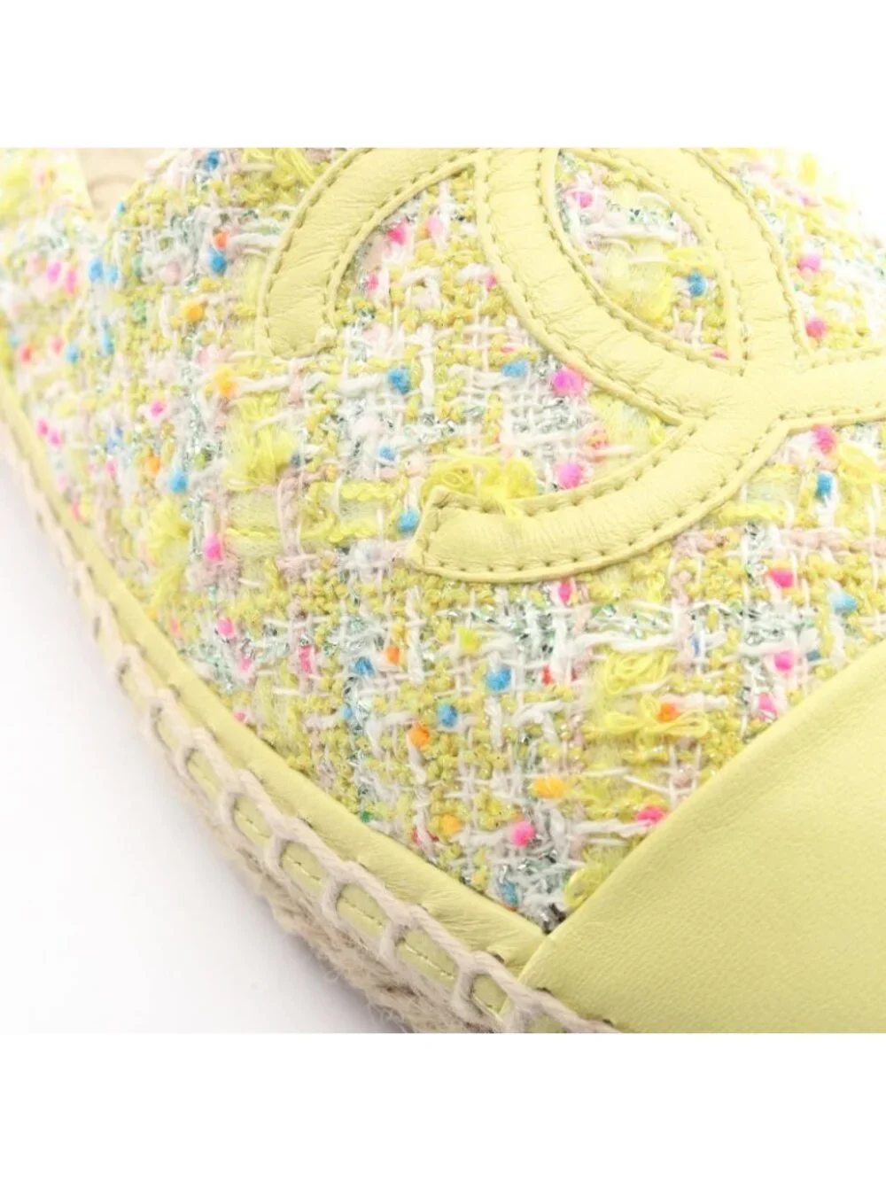 Chanel CC Logo Espadrilles Yellow Fabric Leather
